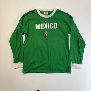 Nike Green and White Mexico Marquez Long Sleeve Jersey Shirt - Kids L